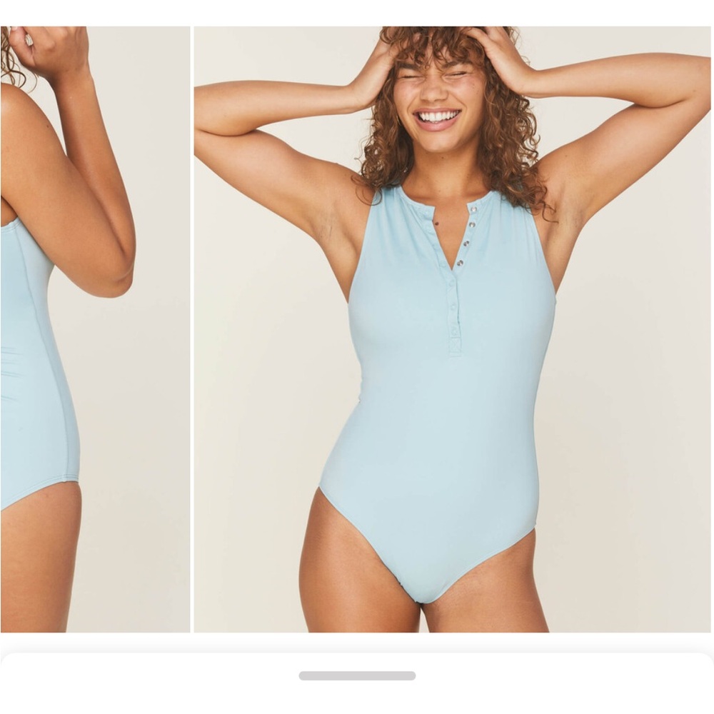 NWT Andie Light Blue Henley One-Piece Swimsuit